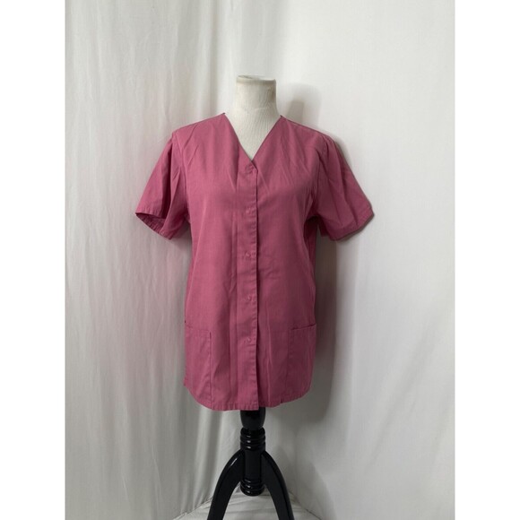 Womens Medium Scrubs Top Simply Basic Purple Pink In Color Button Down - Picture 2 of 8